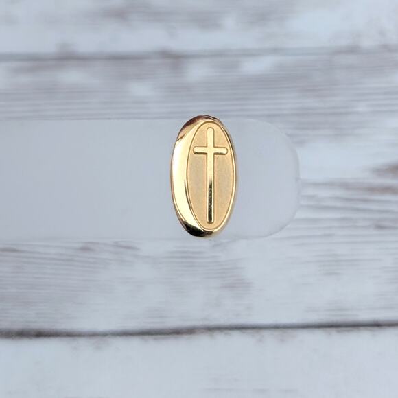 Vintage Pin / Brooch - 1/10 10K Gold Oval Cross Pin Religious Christian - Picture 1 of 4